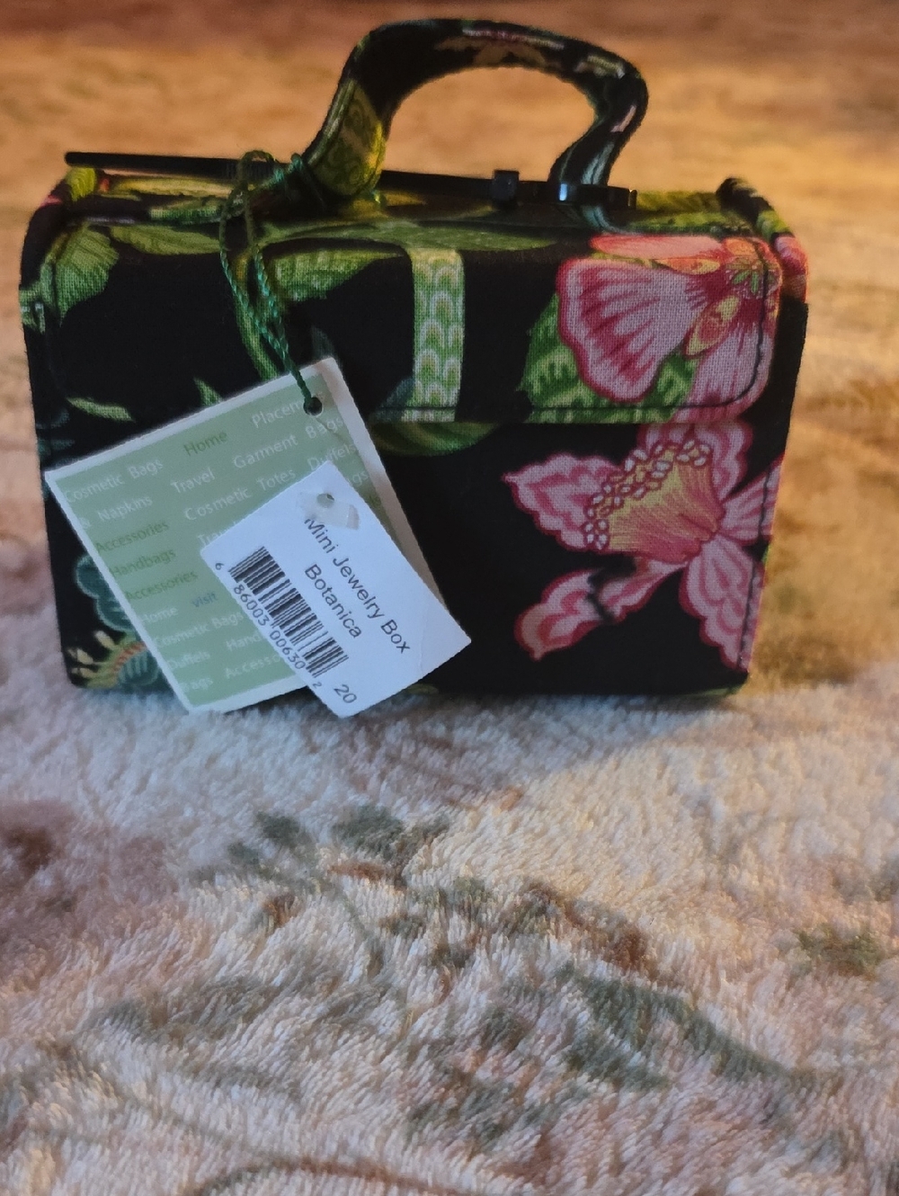 Vera Bradley Black Mini Jewelry Box with Pink Floral Print